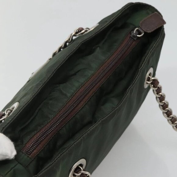 PRADA Chain Shoulder Bag Nylon Green Auth BD1448 - Picture 7 of 16